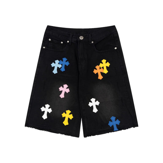 SHORT NOIR AVEC PATCH CROIX MULTICOLORE CHROME HEARTS