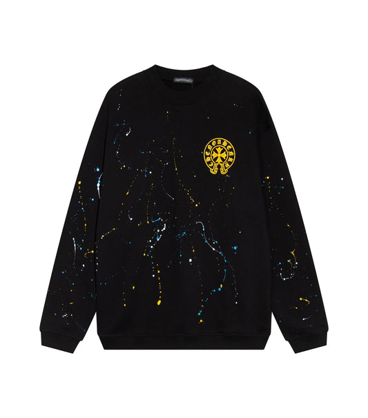 CHROME HEARTS PAINT DRIP JAUNE CROSS SWEATSHIRT NOIR