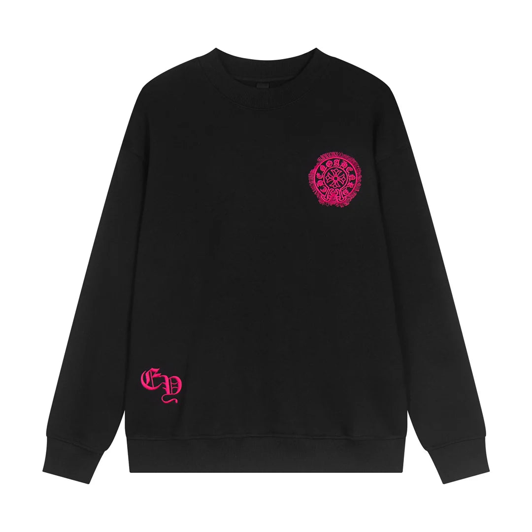 Sweat-shirt noir avec logo fer à cheval rose CHROME HEARTS