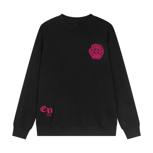Sweat-shirt noir avec logo fer à cheval rose CHROME HEARTS