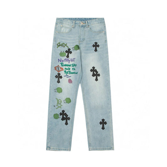 JEAN BLEU BRODÉ CHROME HEARTS SEX
