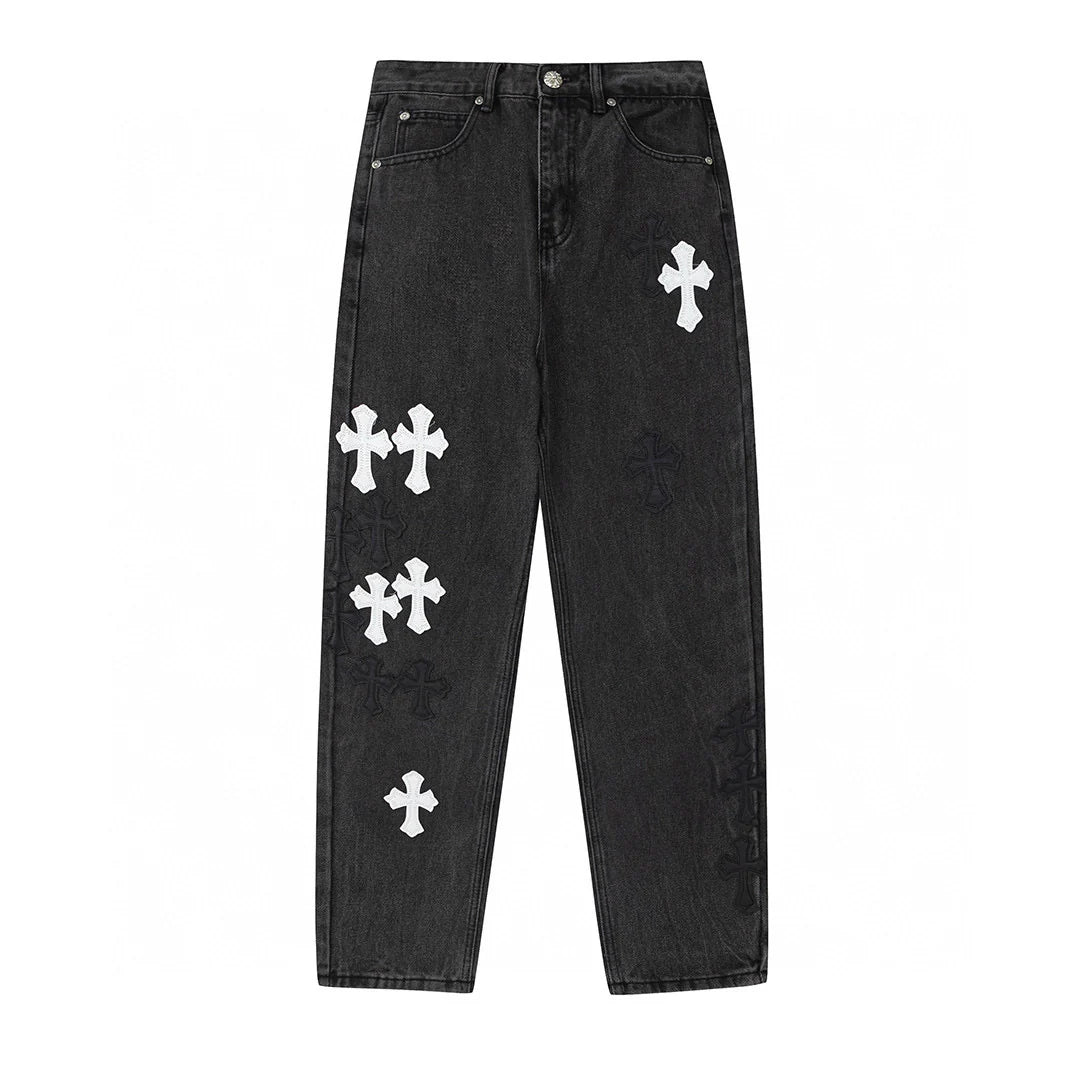 JEAN NOIR AVEC PATCH CROIX BLANCHE CHROME HEARTS