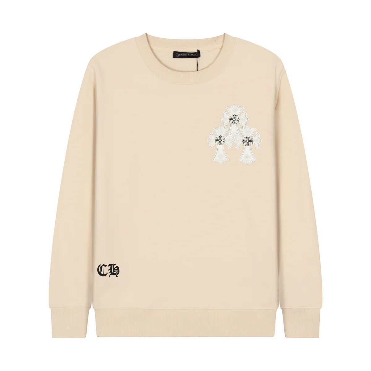 Sweat-shirt beige avec patch croix blanches CHROME HEARTS