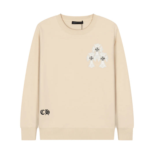 Sweat-shirt beige avec patch croix blanches CHROME HEARTS