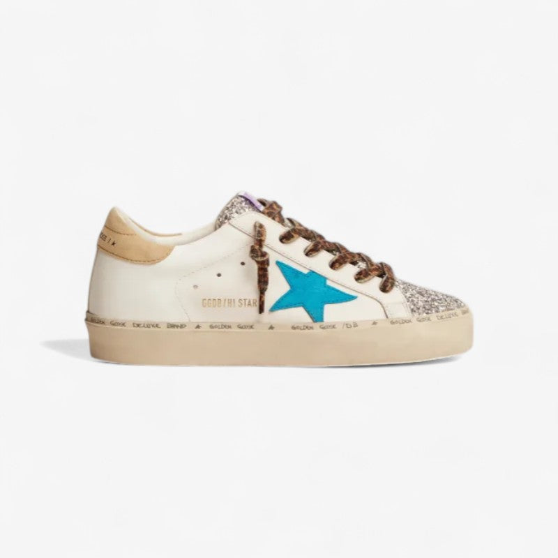 GOLDEN GOOSE Star Ltd Sneakers With Silver Glitter Tongue And Cyan-blue Suede Star