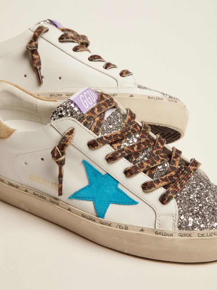 GOLDEN GOOSE Star Ltd Sneakers With Silver Glitter Tongue And Cyan-blue Suede Star