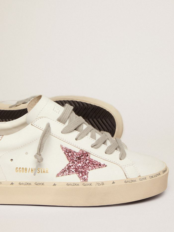 GOLDEN GOOSE Star Sneakers With Silver Laminated Leather Heel Tab And Pink Glitter Star