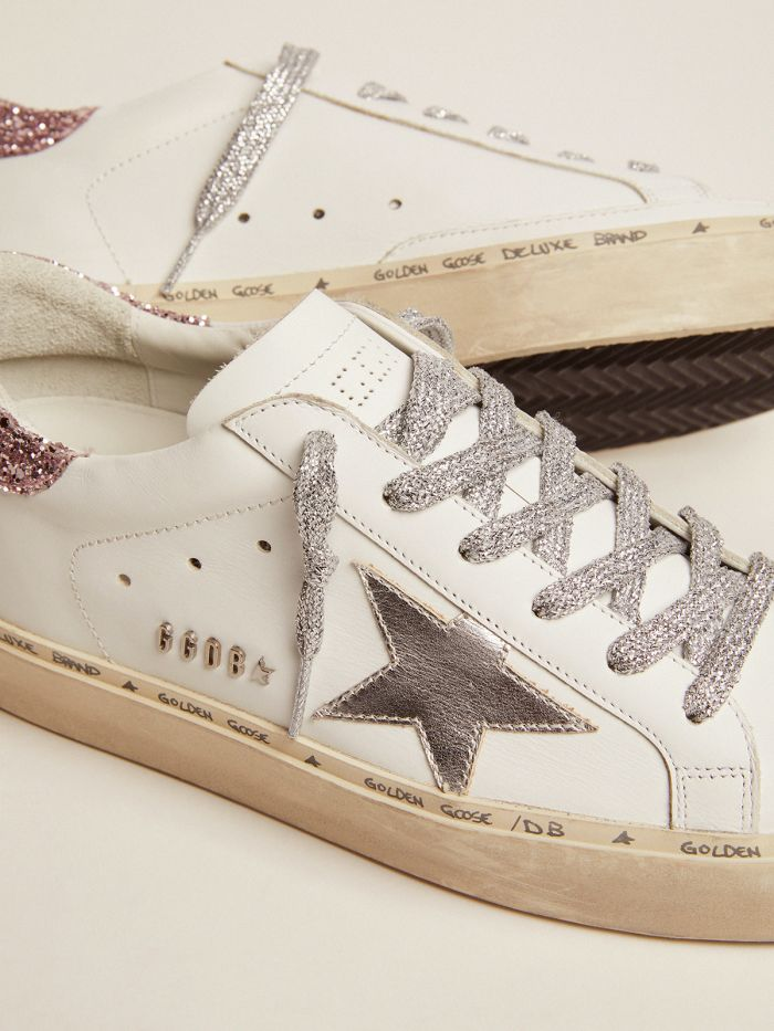 GOLDEN GOOSE Star Sneakers With Silver Laminated Leather Star And Quartz-pink Glitter Heel Tab