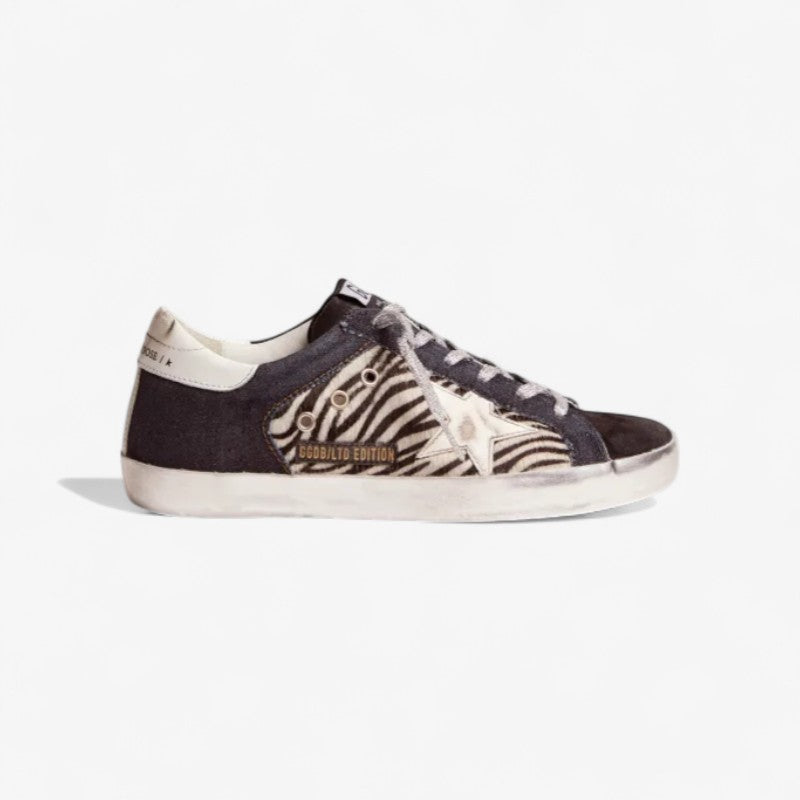 GOLDEN GOOSE Lab Limited Edition Super-star Sneakers In Denim, Zebra-print Pony Skin And Suede