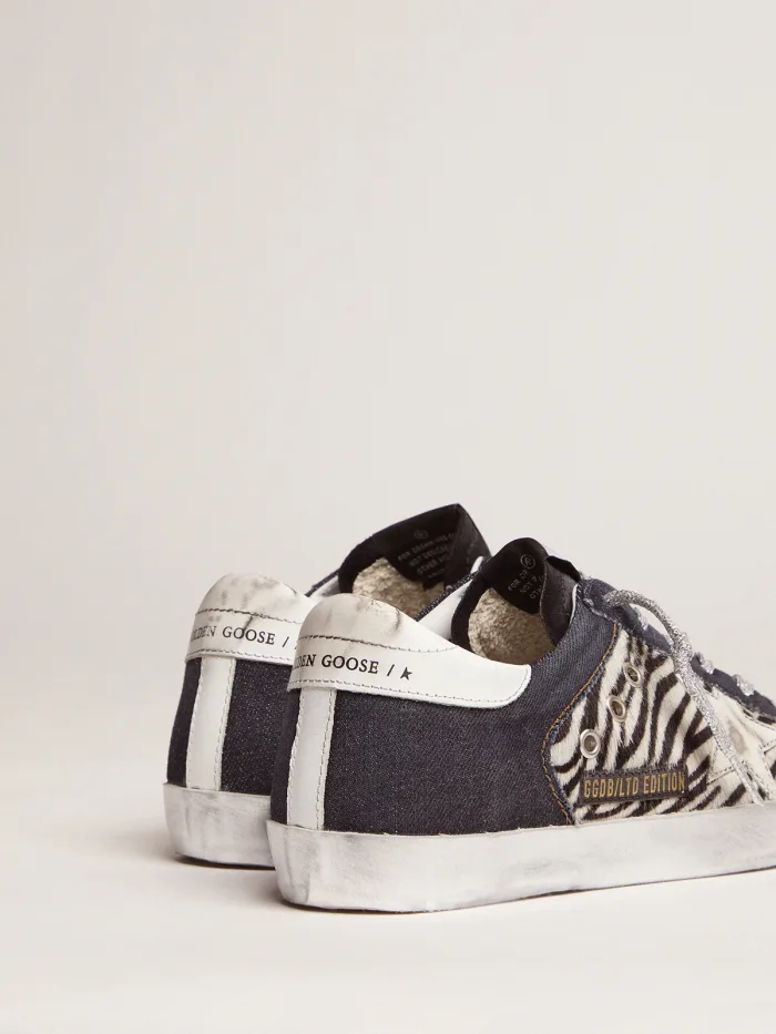 GOLDEN GOOSE Lab Limited Edition Super-star Sneakers In Denim, Zebra-print Pony Skin And Suede