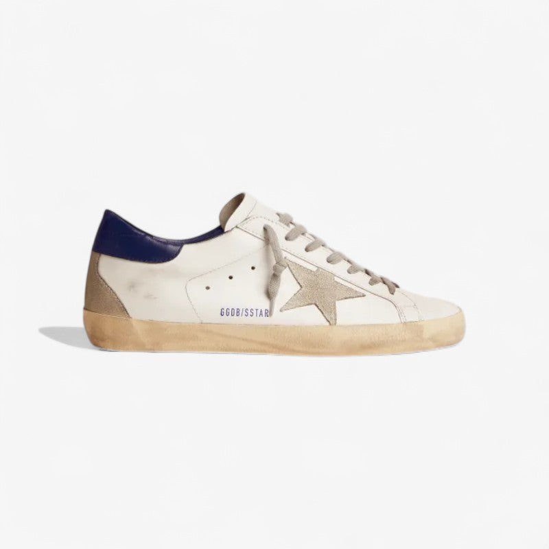 GOLDEN GOOSE Men’s Super-star Sneakers With Suede Star And Blue Heel Tab