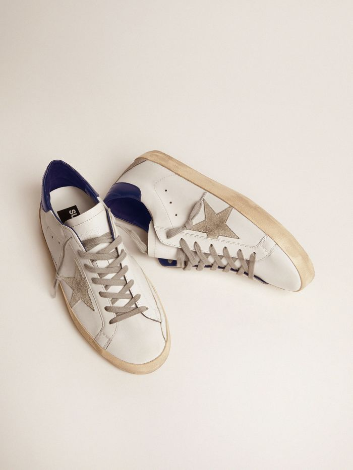 GOLDEN GOOSE Men’s Super-star Sneakers With Suede Star And Blue Heel Tab