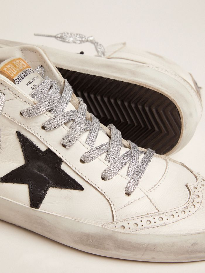 GOLDEN GOOSE Mid-star Sneakers With Laminated Heel Tab And Glittery Laces