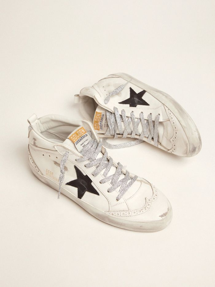 GOLDEN GOOSE Mid-star Sneakers With Laminated Heel Tab And Glittery Laces