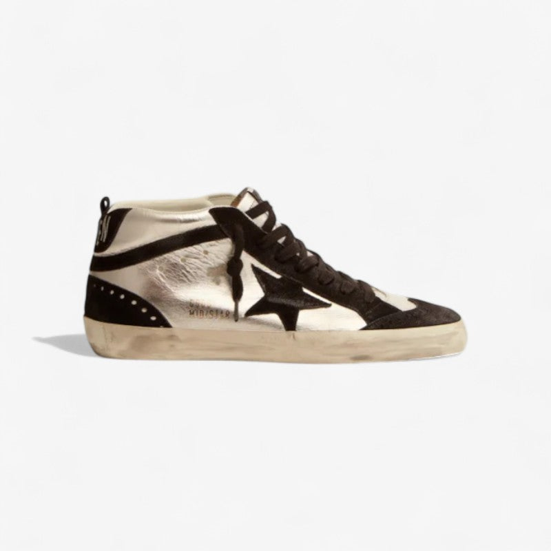 GOLDEN GOOSE Mid Star Ltd Sneakers In Silver Laminated Leather And Black Suede