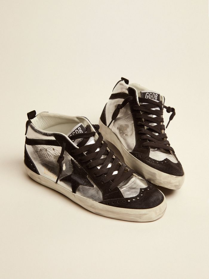 GOLDEN GOOSE Mid Star Ltd Sneakers In Silver Laminated Leather And Black Suede