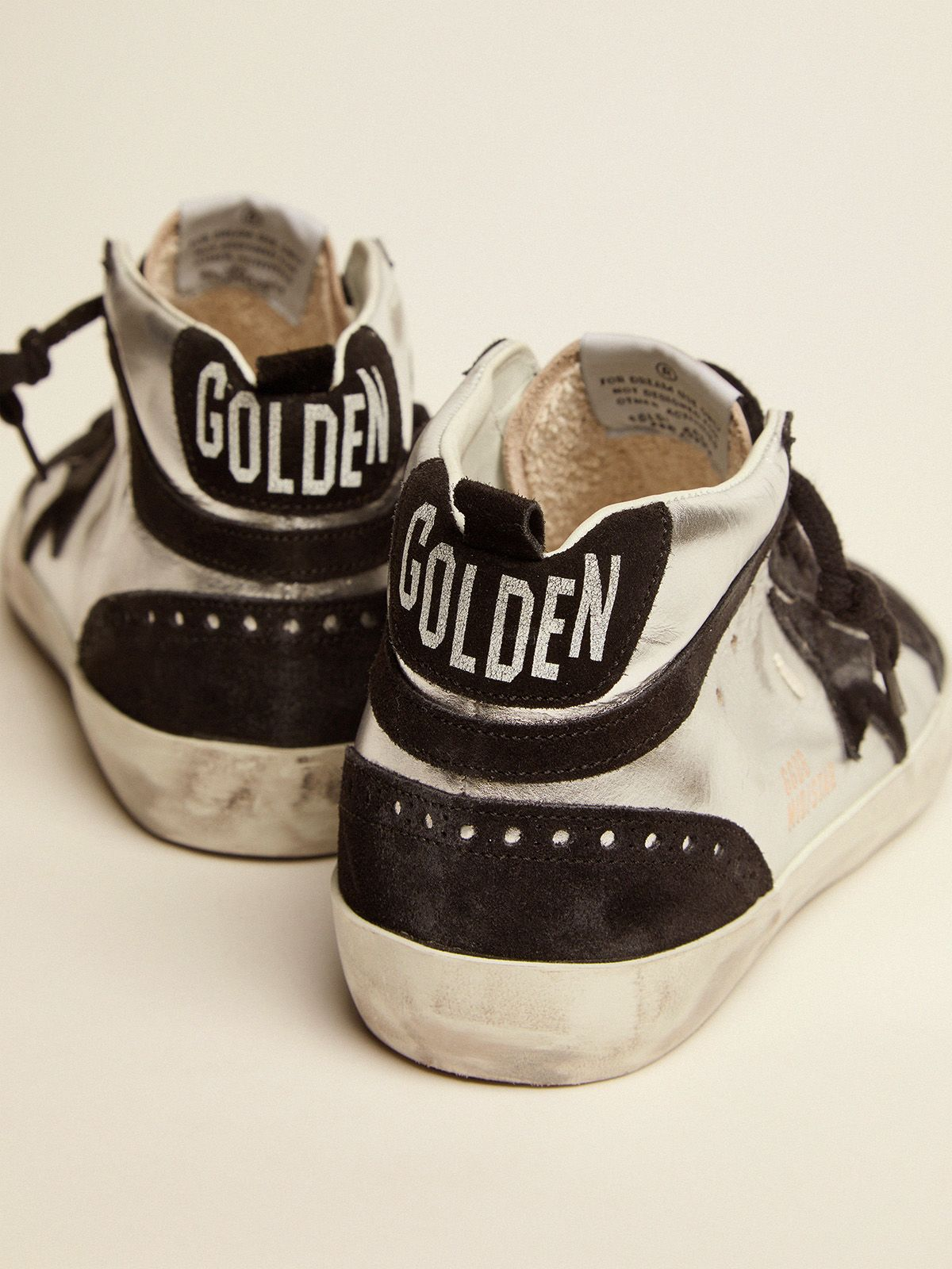 GOLDEN GOOSE Mid Star Ltd Sneakers In Silver Laminated Leather And Black Suede