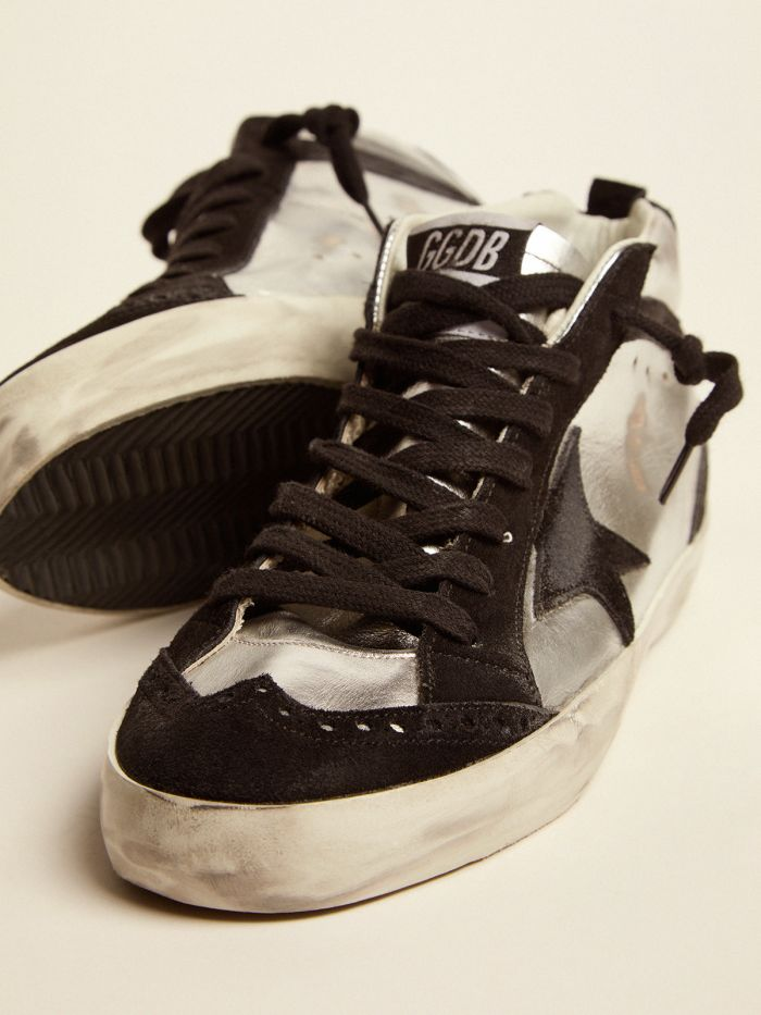 GOLDEN GOOSE Mid Star Ltd Sneakers In Silver Laminated Leather And Black Suede