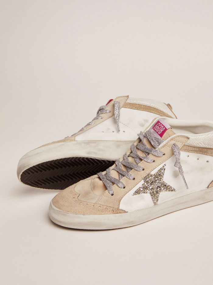 GOLDEN GOOSE Mid Star Ltd Sneakers With Light Green Glitter Star And Snake-print Leather Insert