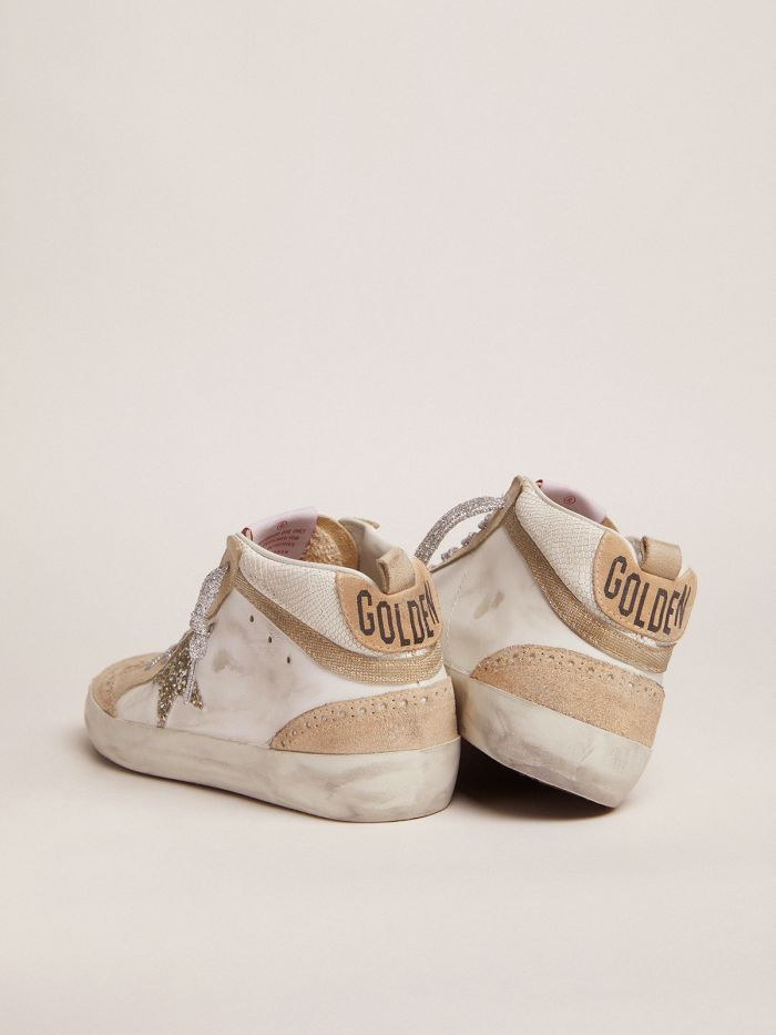 GOLDEN GOOSE Mid Star Ltd Sneakers With Light Green Glitter Star And Snake-print Leather Insert