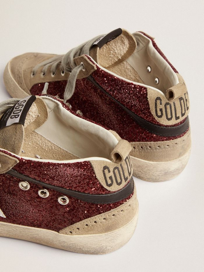 GOLDEN GOOSE Mid Star Sneakers In Burgundy Glitter With Dove-gray Suede Inserts And White Leather Star