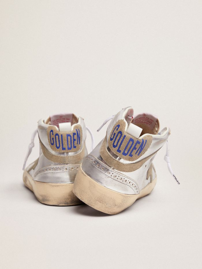 GOLDEN GOOSE Mid Star Sneakers In Silver Metallic Leather With Star And Flash In Dove-gray Suede