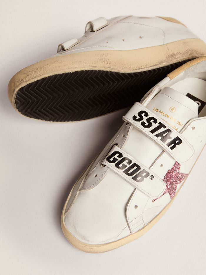 GOLDEN GOOSE Old School Sneakers With Pink Glitter Star And Sand-colored Suede Heel Tab