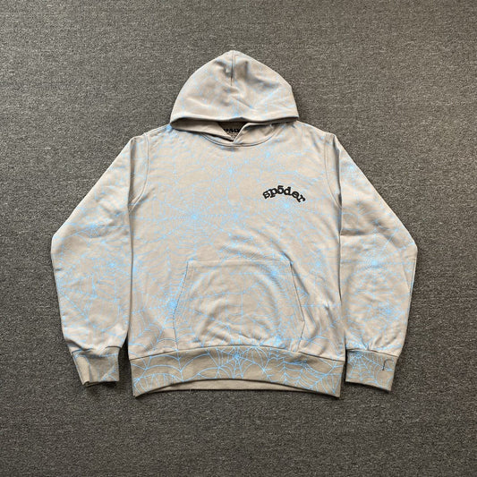 Sweat à capuche Web SP5DER AOP gris chiné