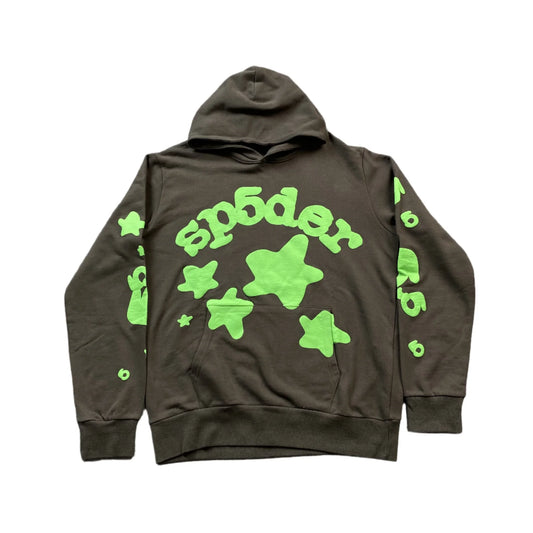 SWEAT À CAPUCHE SP5DER BELUGA GRIS ARDOISE/VERT
