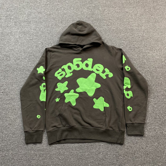 SWEAT À CAPUCHE SP5DER BELUGA GRIS ARDOISE/VERT