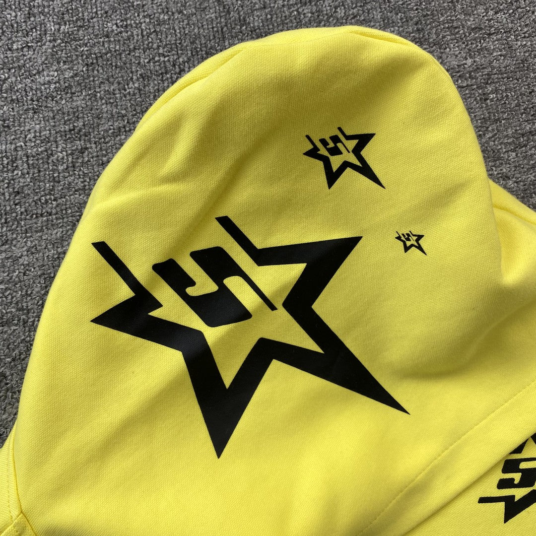 Sweat à capuche zippé double couche 5 étoiles SP5DER jaune