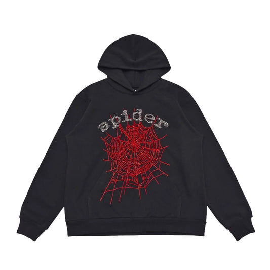 Sweat à capuche SP5DER WEB strass noir