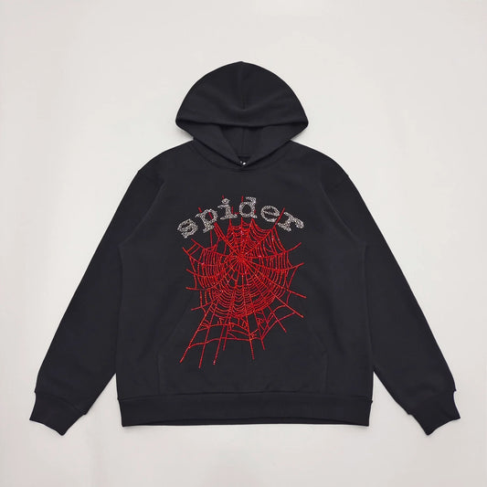 Sweat à capuche SP5DER WEB strass noir