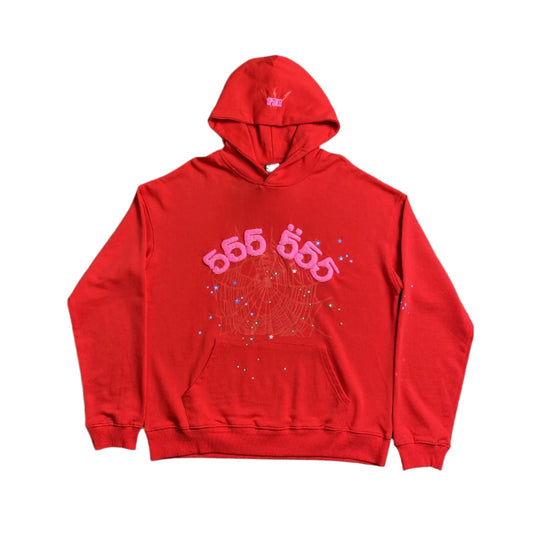Sweat à capuche SP5DER WORLDWIDE RED ANGEL NUMÉRO 555 rouge