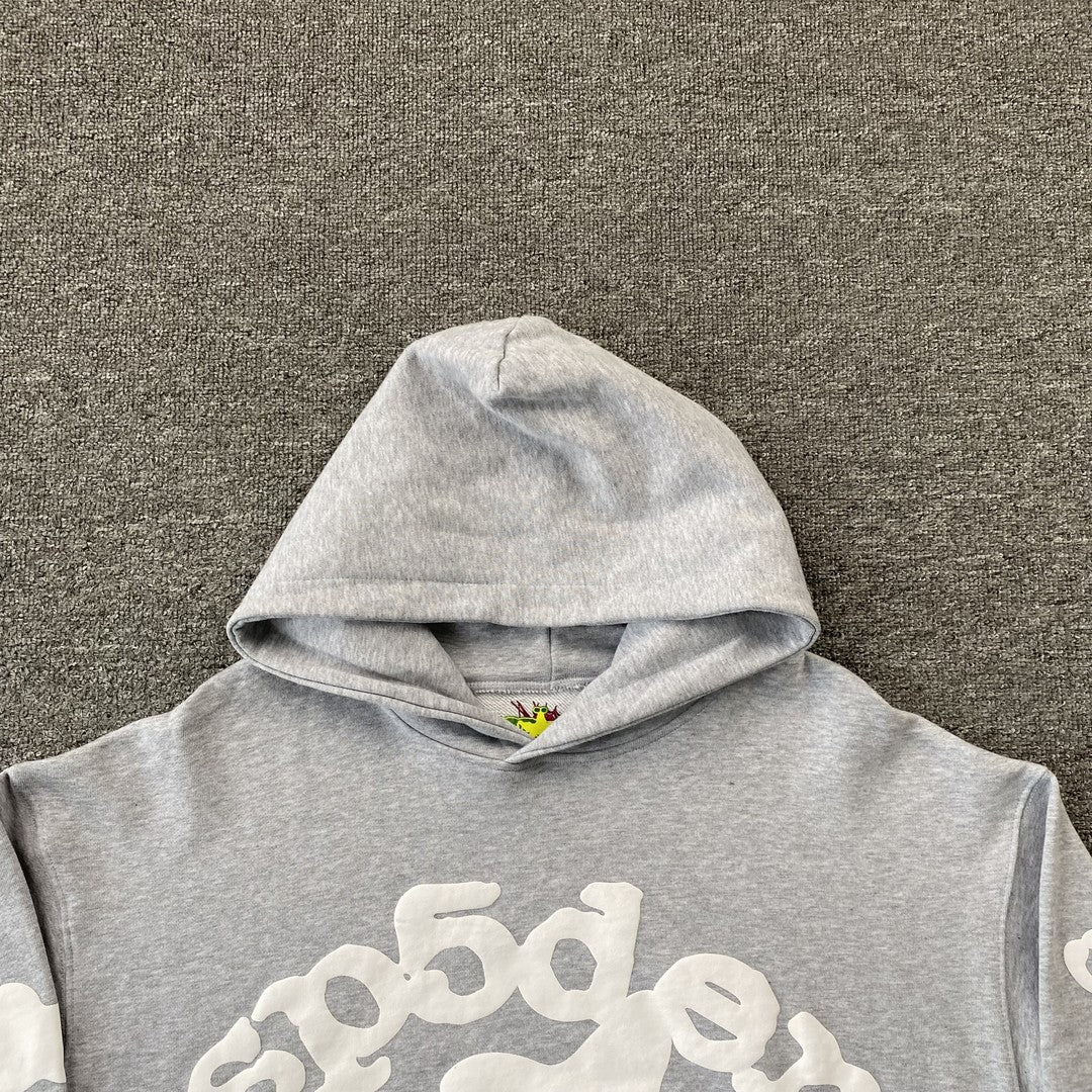 Sweat à capuche SP5DER BELUGA gris chiné