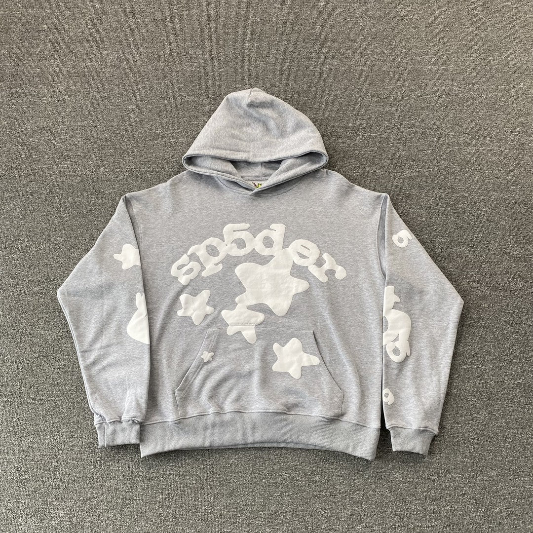Sweat à capuche SP5DER BELUGA gris chiné