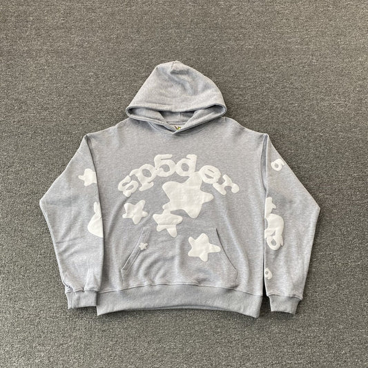 Sweat à capuche SP5DER BELUGA gris chiné