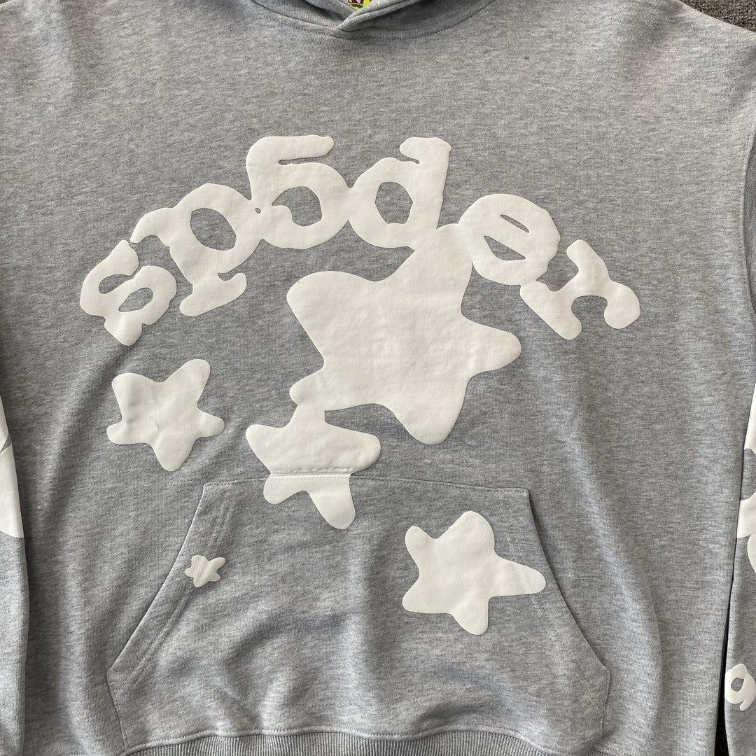 Sweat à capuche SP5DER BELUGA gris chiné