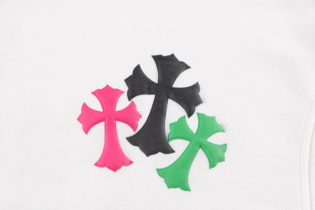 Sweat-shirt blanc avec logo fer à cheval et croix colorée CHROME HEARTS