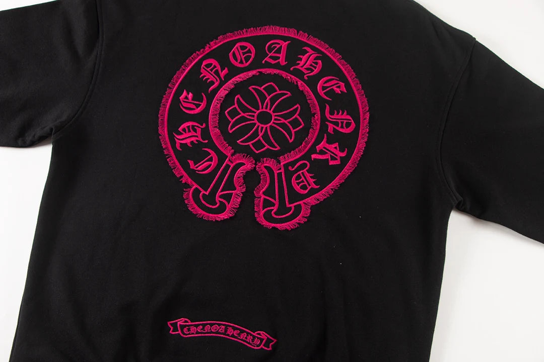 Sweat-shirt noir avec logo fer à cheval rose CHROME HEARTS