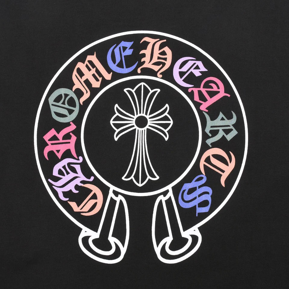 T-SHIRT NOIR AVEC LOGO FER À CHEVAL MULTICOLORE CHROME HEARTS