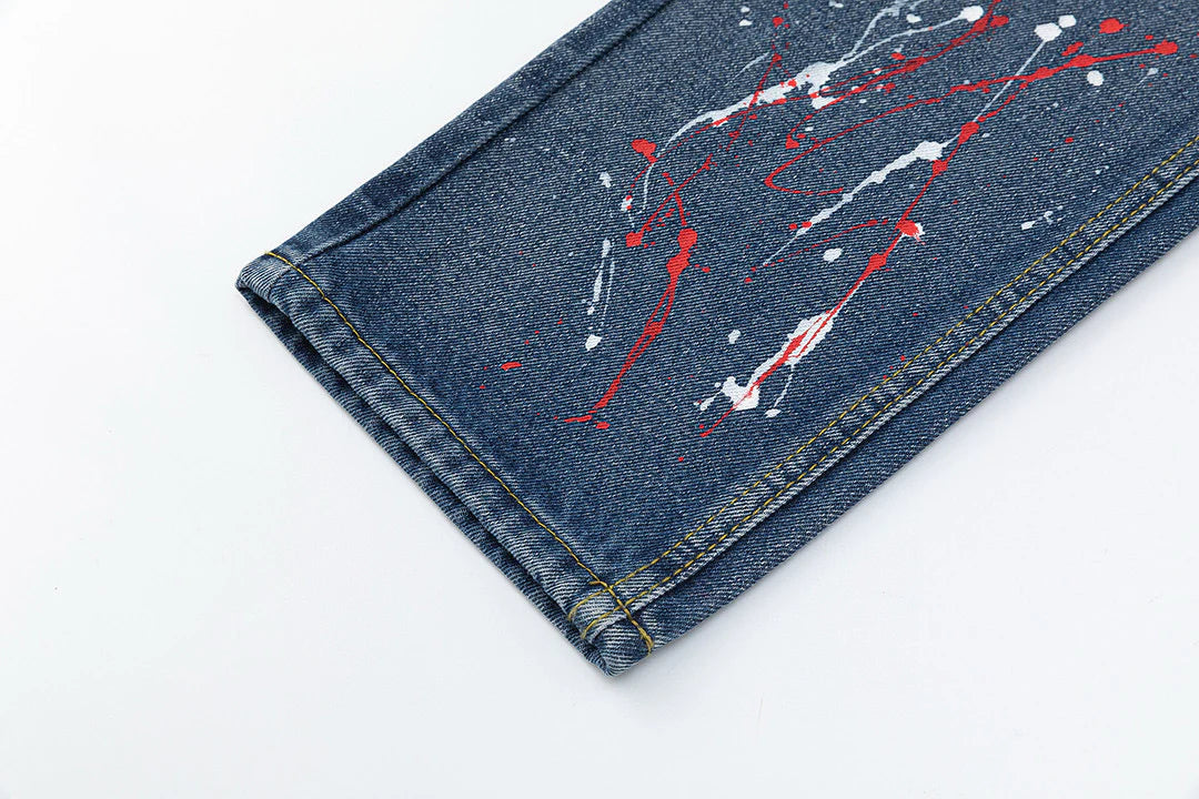 CHROME HEARTS PEINTURE GOUTTE CROIX PATCH JEANS DENIM