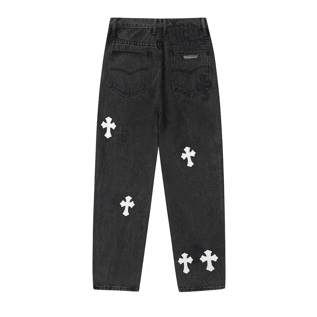 JEAN NOIR AVEC PATCH CROIX BLANCHE CHROME HEARTS