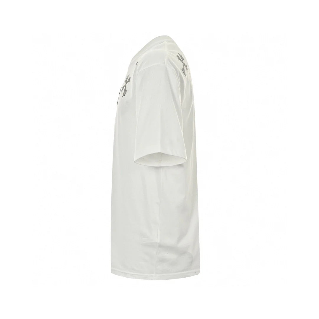T-SHIRT BLANC AVEC COL ET PATCH CROIX CHROME HEARTS