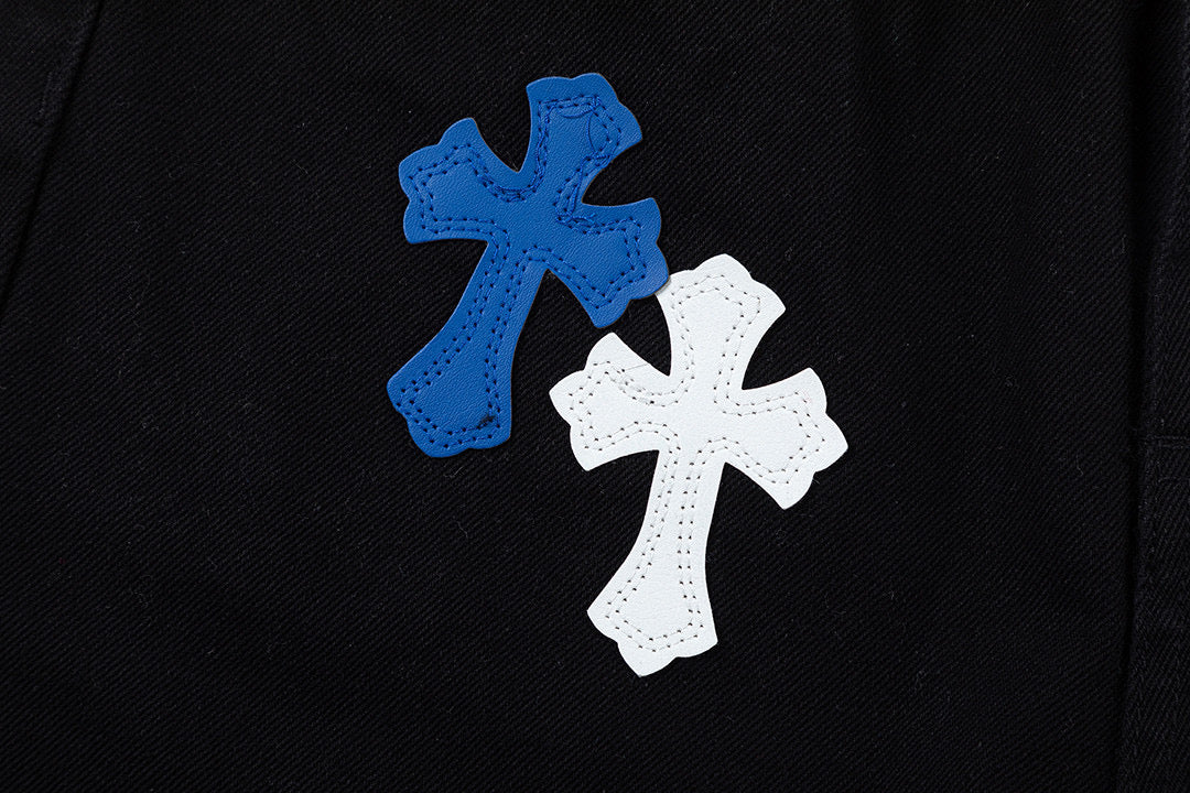JEAN NOIR AVEC PATCH CROIX BLEUE CHROME HEARTS