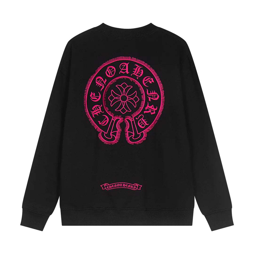 Sweat-shirt noir avec logo fer à cheval rose CHROME HEARTS