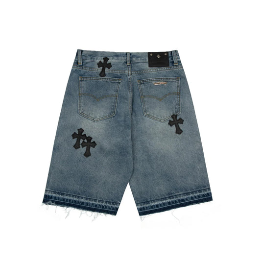 SORTS NOIR AVEC PATCH CROISÉ CHROME HEARTS ET DENIM DÉLAVÉ