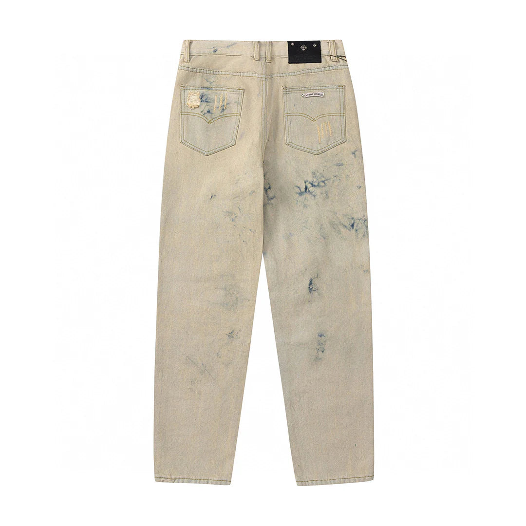 CHROME HEARTS ORANGE MARRON PATCH CROIX JEANS BEIGE