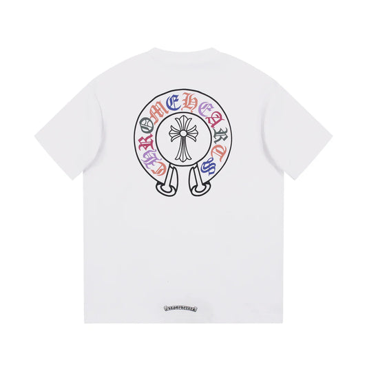 T-SHIRT BLANC AVEC LOGO FER À CHEVAL MULTICOLORE CHROME HEARTS