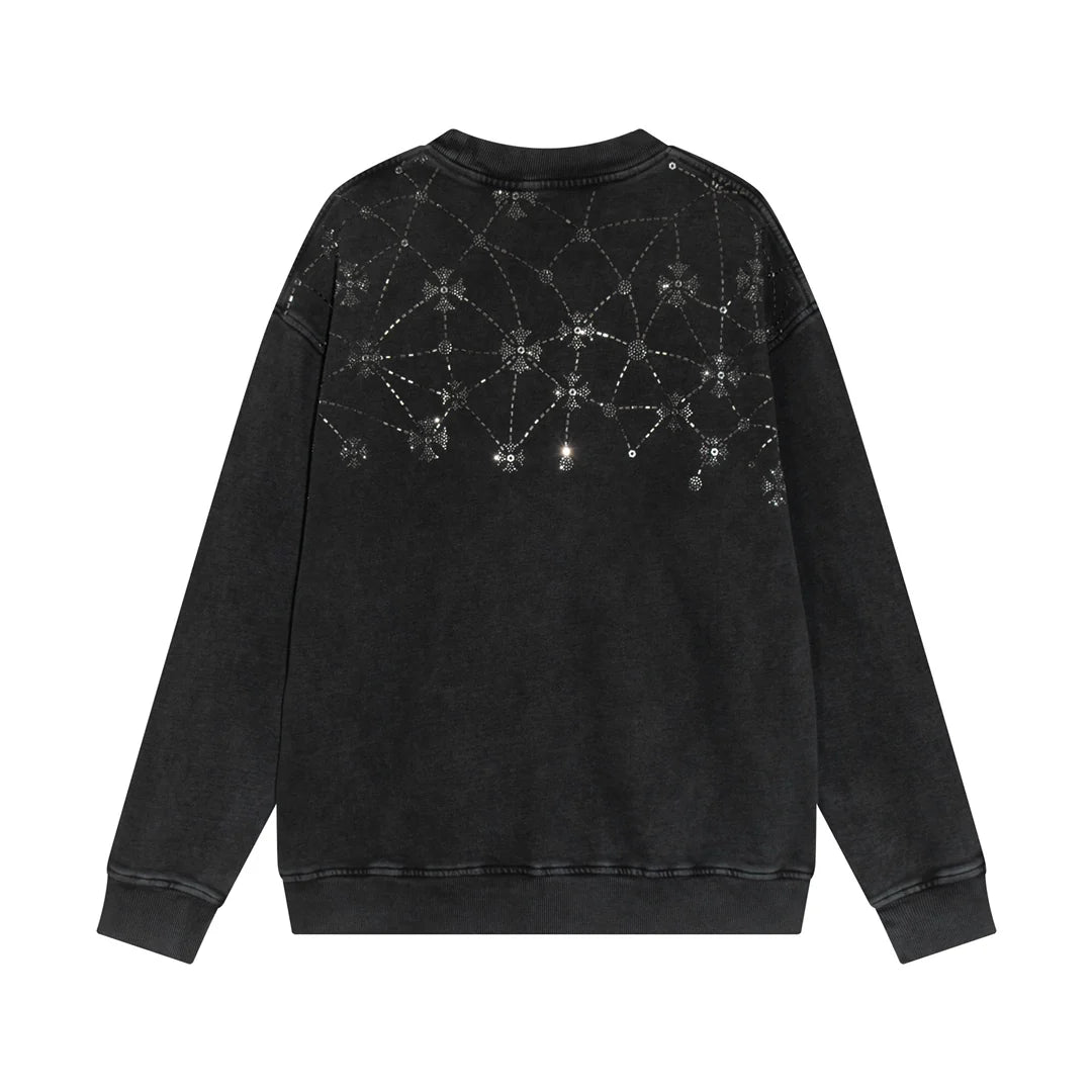 Sweat-shirt en réseau de strass CHROME HEARTS noir délavé
